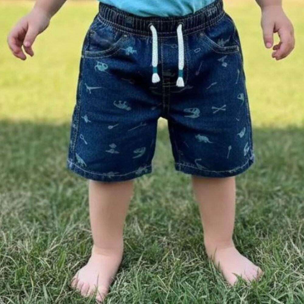 Little Rebels Denim Dinosaur Pull-On Shorts 2T